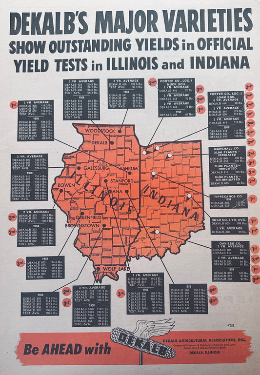 1959 Dekalb Illinois & Indiana Yield Test Results Vintage Ad #1075
