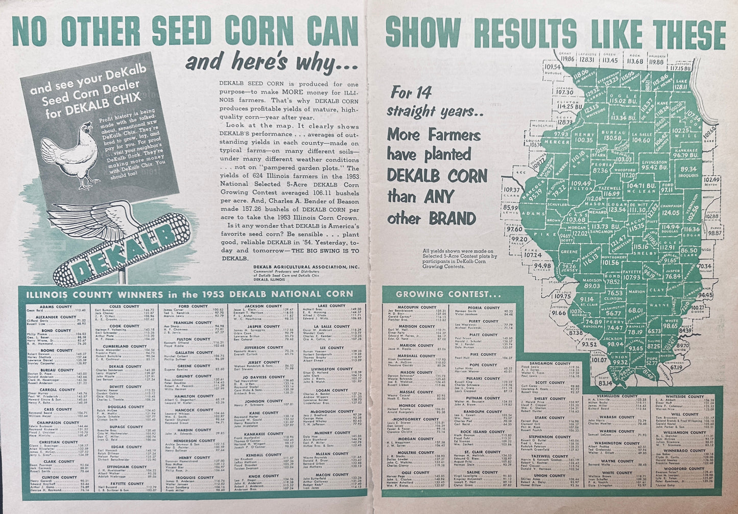 1954 Dekalb 2-Page Yield Results for Illinois 1953 Growing Season #1076