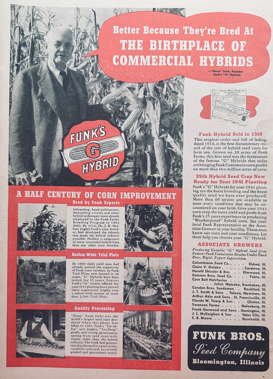 1941 Funk's G Hybrid Bloomington, IL Vintage Ad #1081