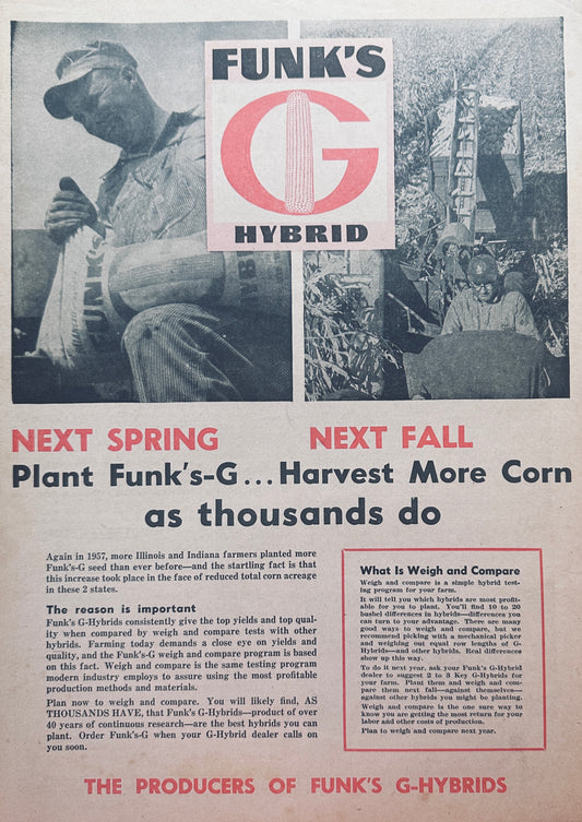 1957 Funk's G Hybrid Next Spring Plant Next Fall Harvest Ad #1083