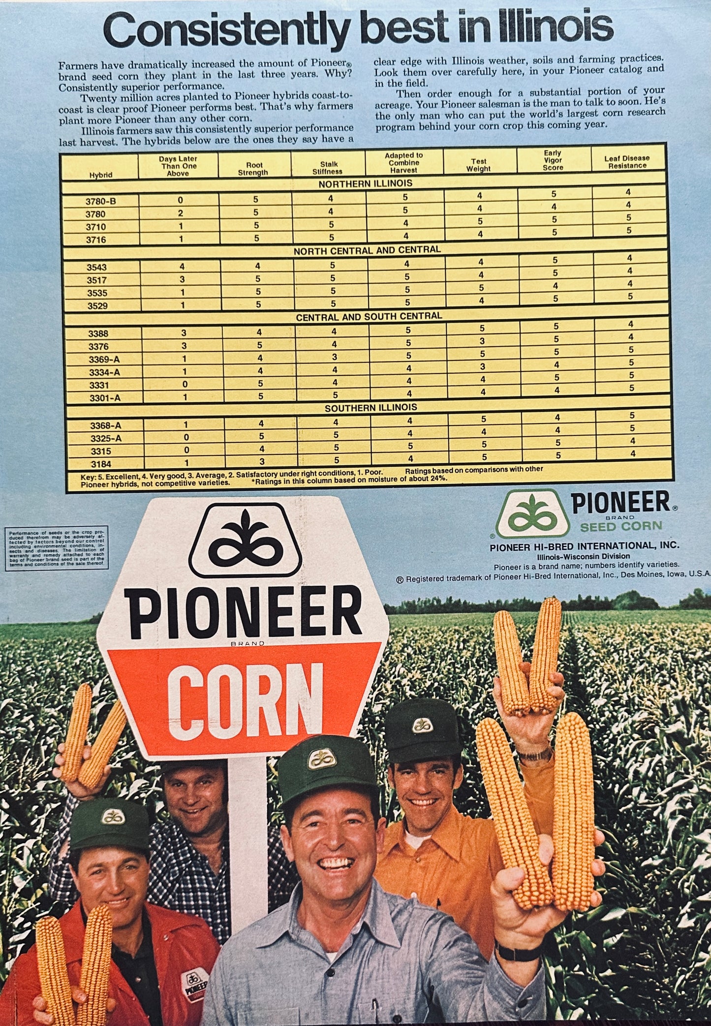 1973 Pioneer Hybrid Seed Corn Consistently Best in Illinois Ad #1088
