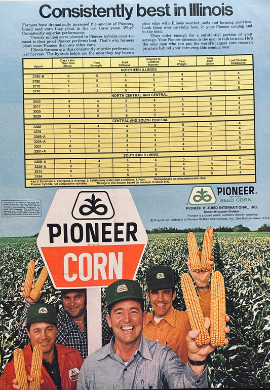1973 Pioneer Hybrid Seed Corn Consistently Best in Illinois Ad #1088