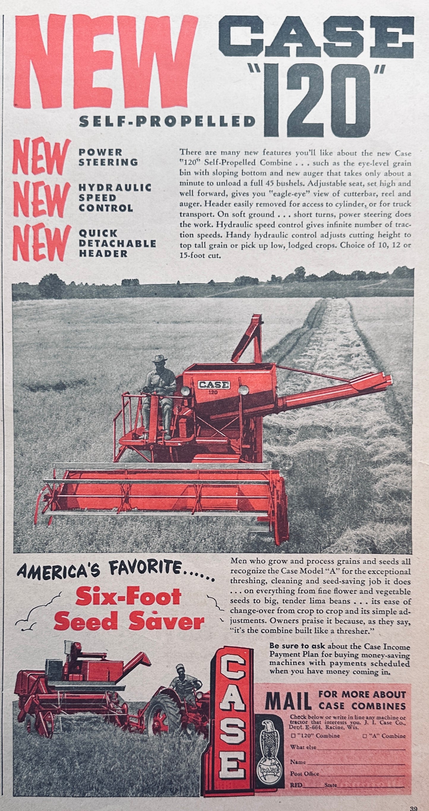 1954 New Case "120" Self-Propelled Combine vintage Ad #1097