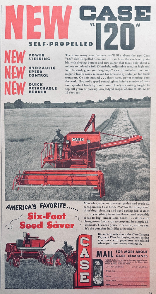 1954 New Case "120" Self-Propelled Combine vintage Ad #1097