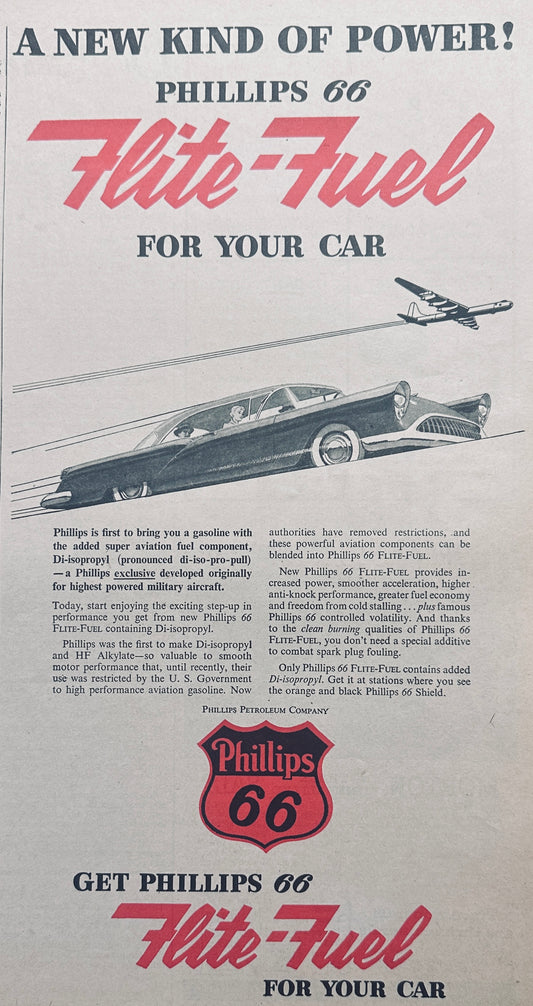 1954 Phillips 66 Flite-Fuel for your Car Vintage ad #1100
