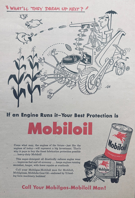 1954 Mobiloil Your Best Engine Protection Vintage Ad #1101