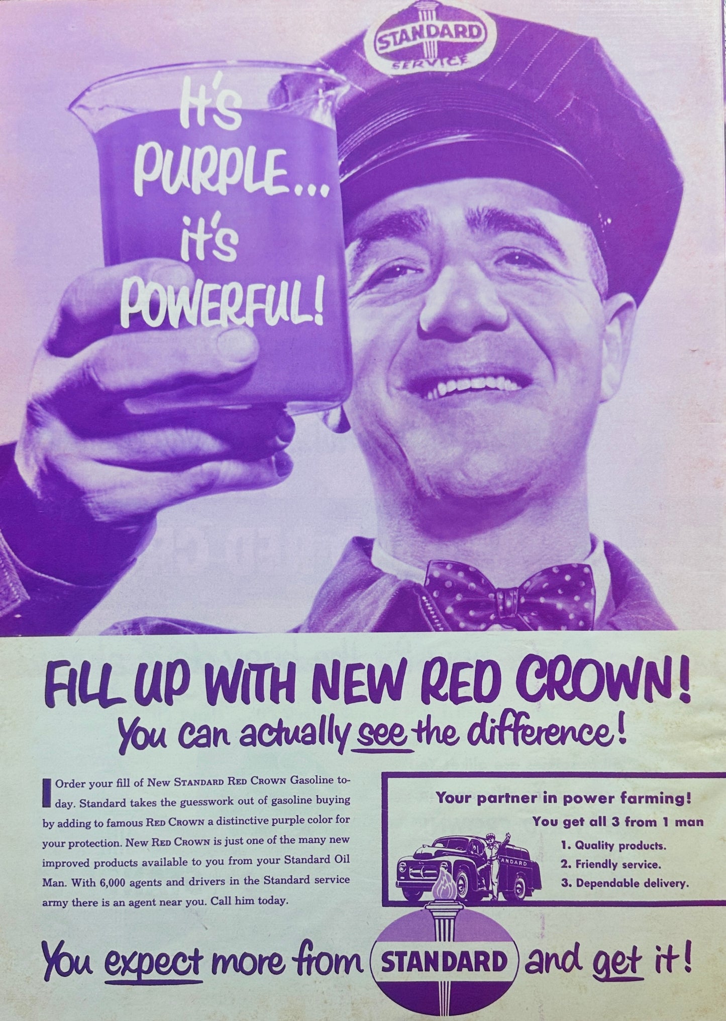 1954 Double-Side Full Color Centerfold ad Standard PUrple - Red Crown #1107