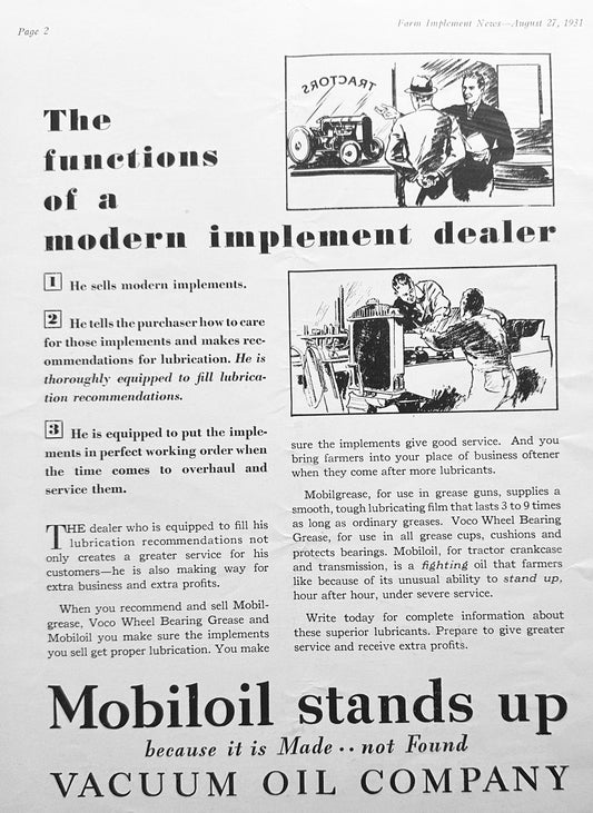 1931 Mobiloil The Functions of Modern Implement Dealer Vintage Ad #1110