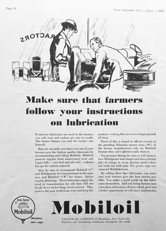 1930 Mobiloil - Make Sure to Follow Instructions on Lubrication - #1111