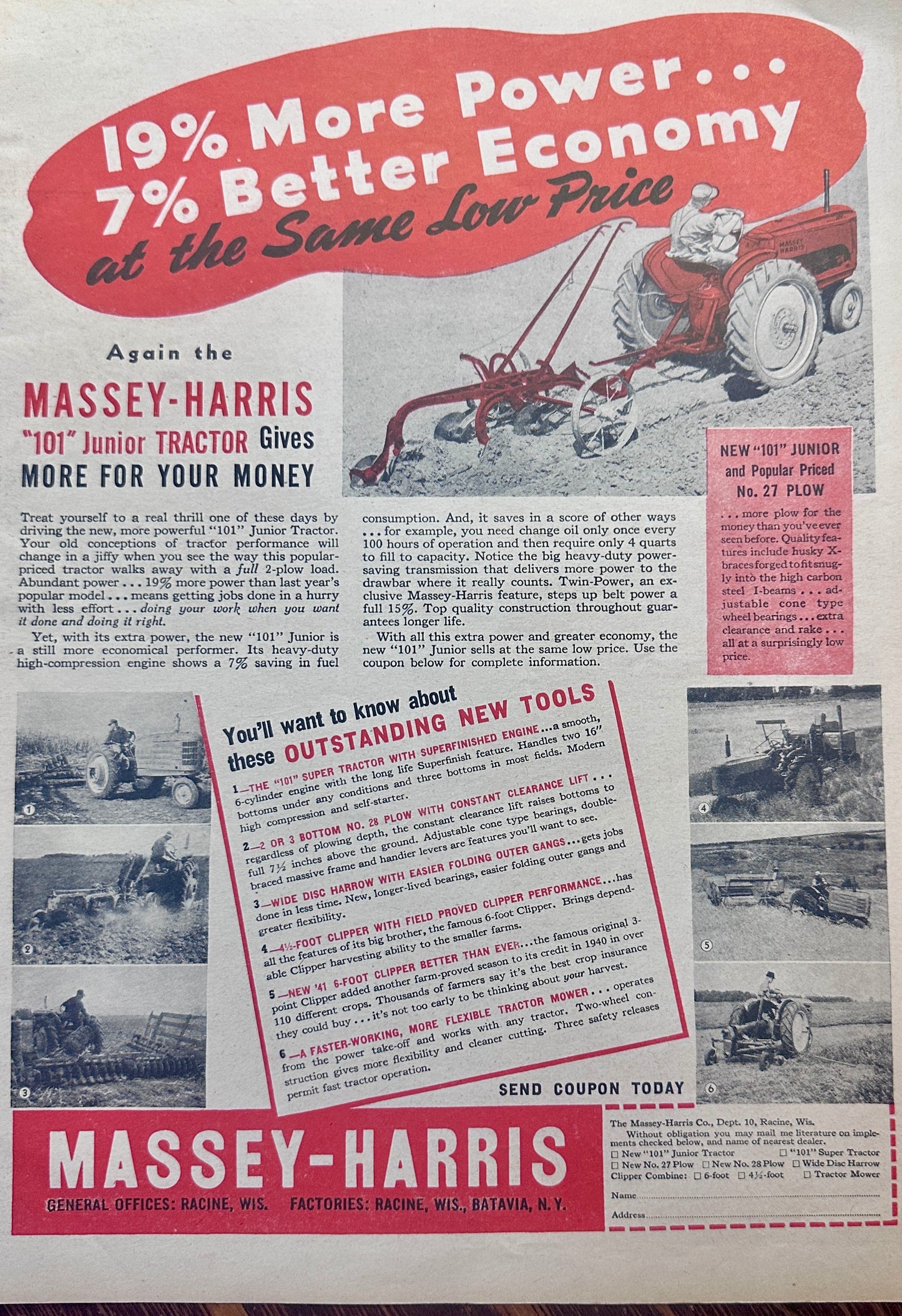 1941 Massey-Harris "101" Junior Tractor Racine, WI #1115