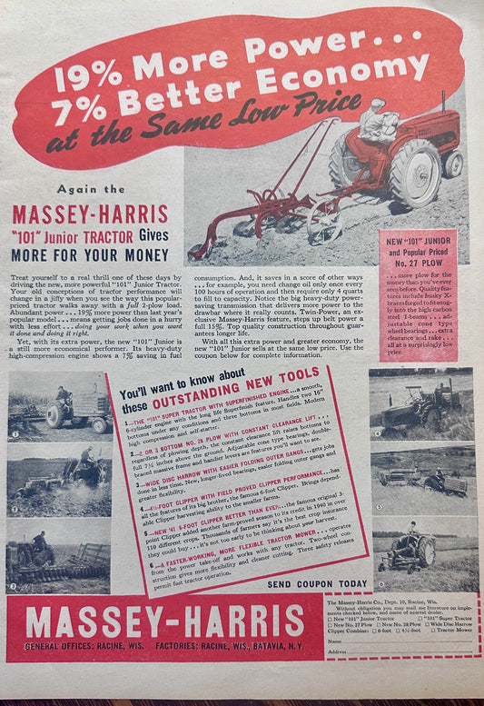 1941 Massey-Harris "101" Junior Tractor Racine, WI #1115