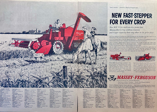 1955 2-Page Massey-Harris 72 Pull-Type Combine Vintage Ad #1118