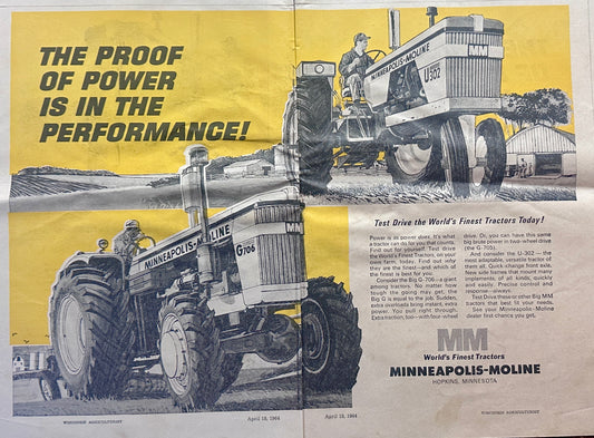 1964 2-Page Minneapolis-Moline G706 & U302 Tractors Ad #1123