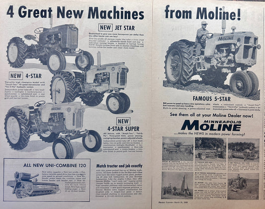 1959 2-Page Minneapolis-Moline 4 tractors, 120 Combine and More AD #1124