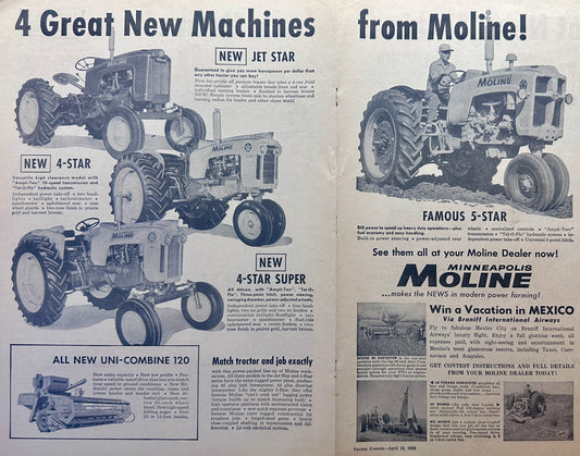 1959 CENTERFOLD Minneapolis-Moline- 4 Tractor Models & 1 Combine Ad #1125