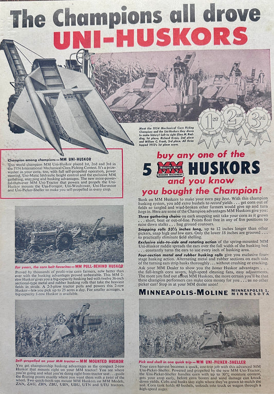 1955 Minneapolis-Moline Uni-Huskors Corn Pickers Ad #1126