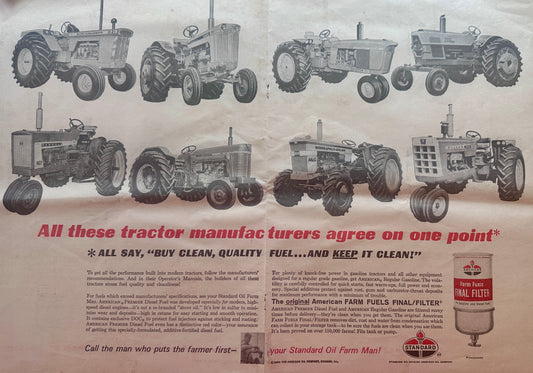 1954 Standard Farm Fuels Final Filter Ad 8 Brands of Tractors Ad #1127