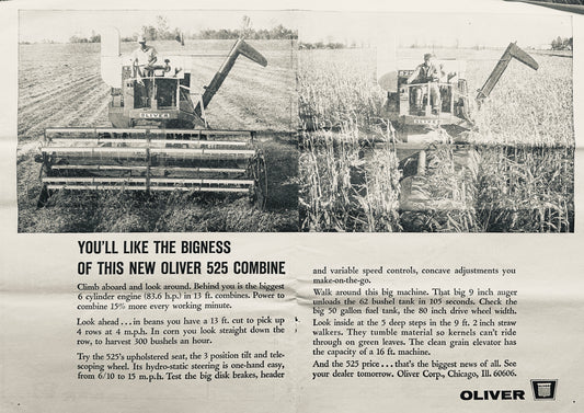 1964 Centerfold Oliver 525 6 Cylinder 13Ft Combine Ad #1132