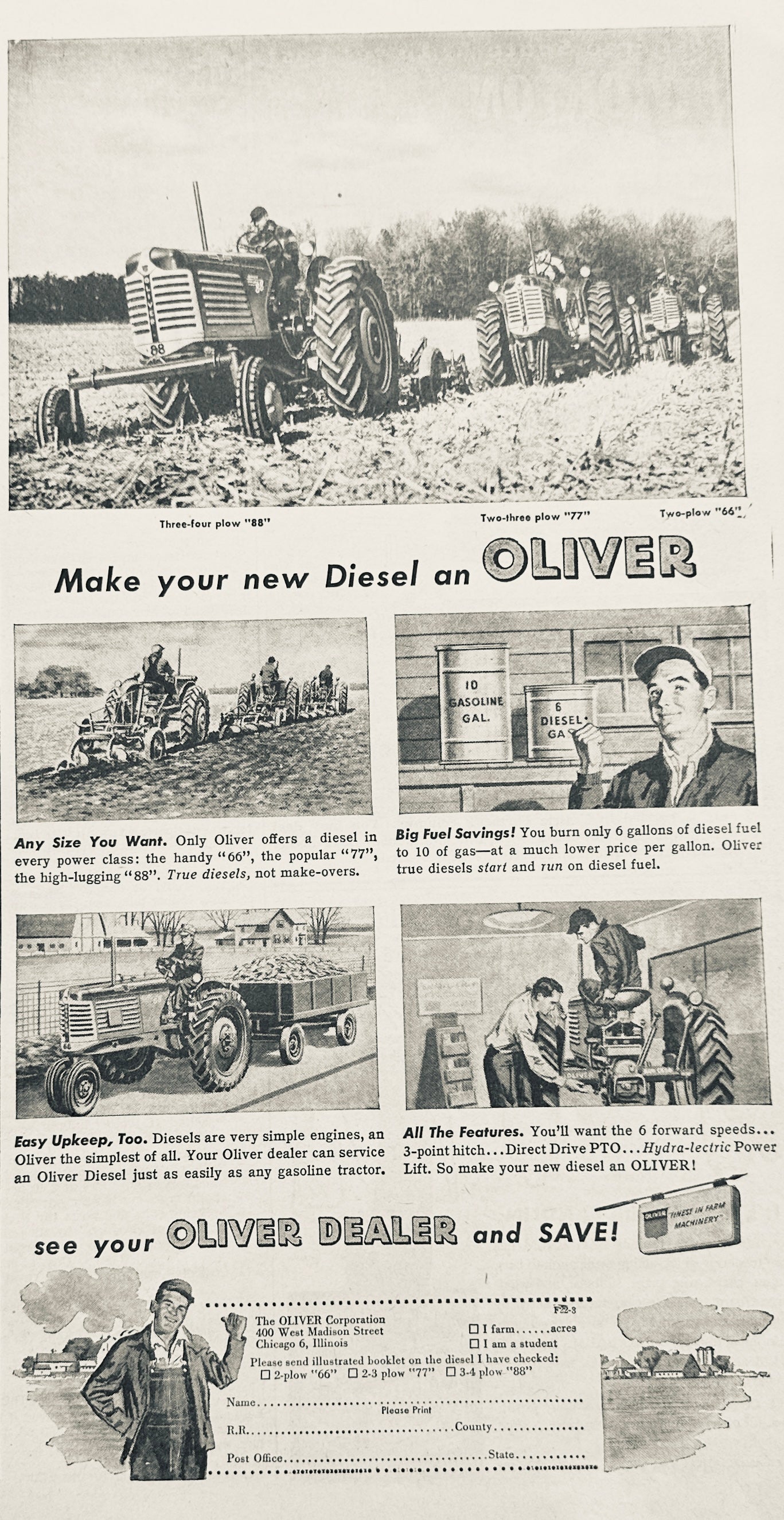 1954 Make your New Diesel and Oliver 88, 77, or 66 Vintage Ad #1133