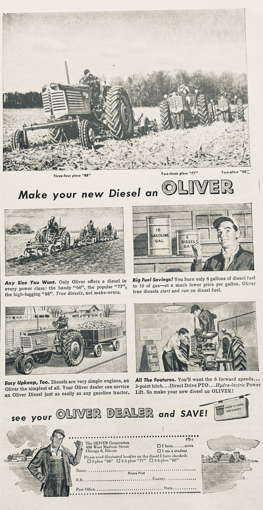 1954 Make your New Diesel and Oliver 88, 77, or 66 Vintage Ad #1133