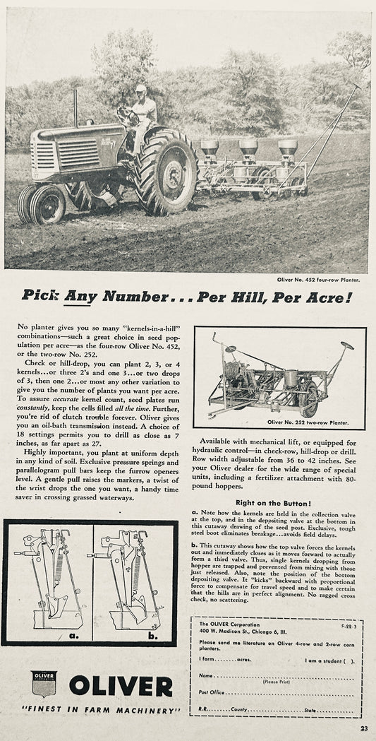 1954 Oliver 77 pulling a 452 4-Row Planter AD #1134