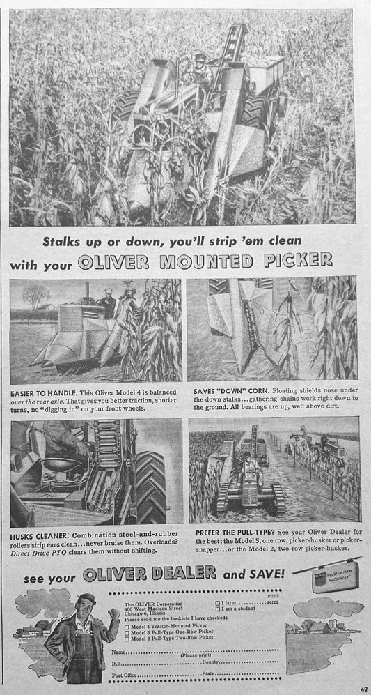 1954 Oliver Model #4 Mounted Picker & Model #5 Pull-Type Picker Ad #1135