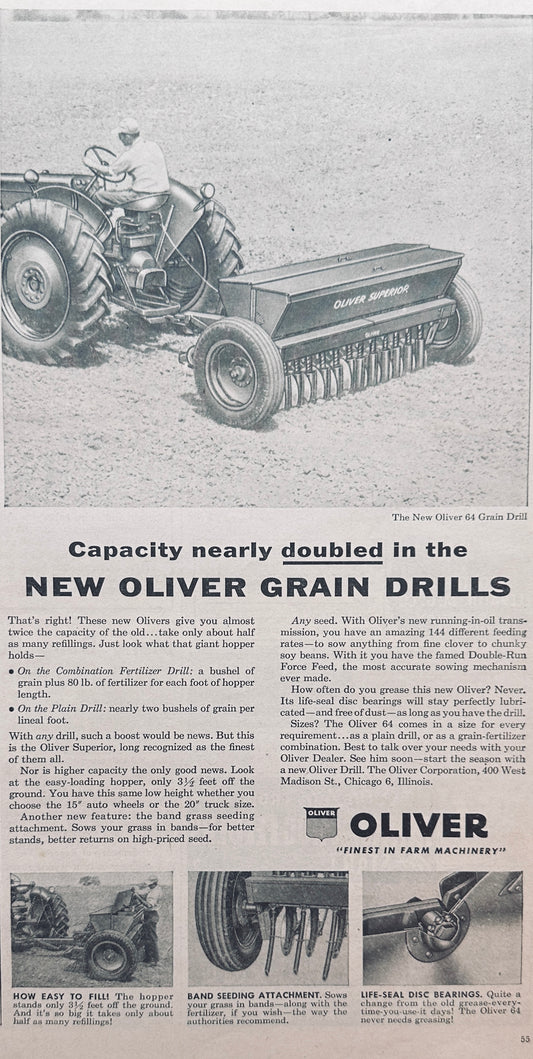 1955 Oliver Superior Model 64 Grain Drill Ad # 1136
