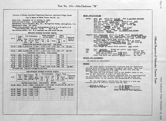 1933 Nebraska Tractor Test Allis-Chalmers "M" Ad #1140