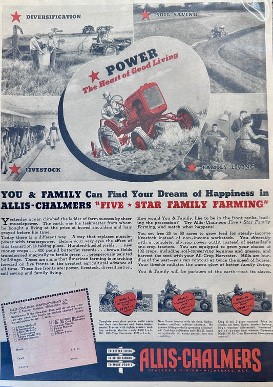 1941 Allis Chalmers All Crop Harvester Power The Heart of Good Living #1148