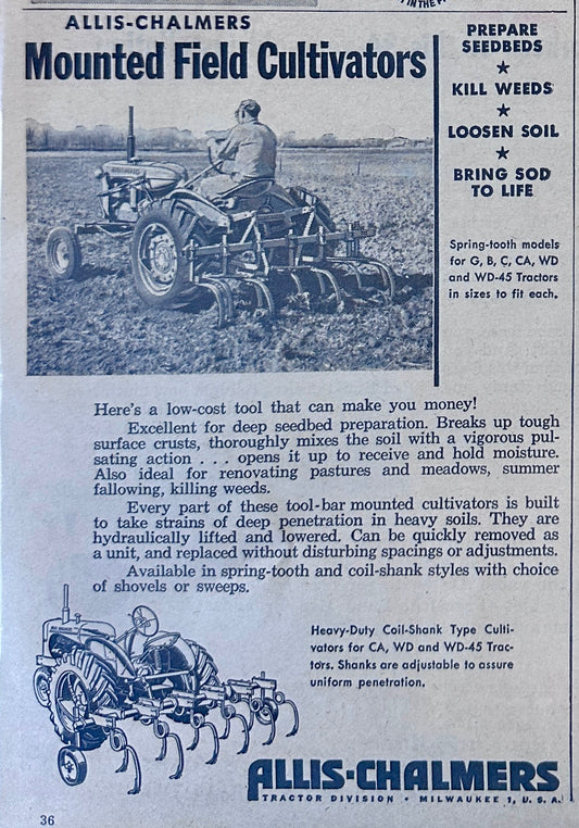 1954 Allis-Chalmers Mounted Field Cultivators Ad #1150
