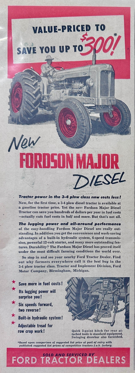 1954 Fordson Major Diesel Tractor Vintage Ad #1158