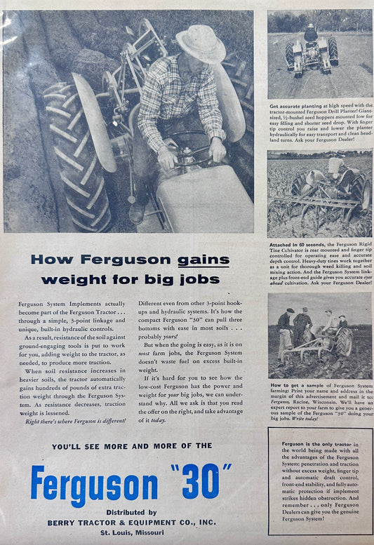 1954 Ferguson "30" How Ferguson Gains Weight for big Jobs Ad #1161