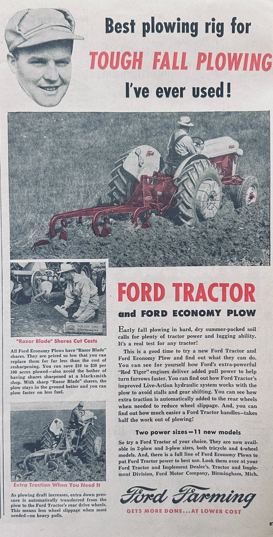 1955 Ford Tractor With Plowing Rig and Floating Head Ad #1162