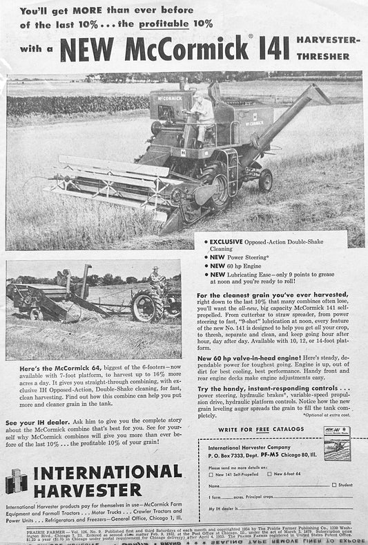 1954 International Harvester McCormick 141 & Massey-Harris Slicer-Baler Ads #1168