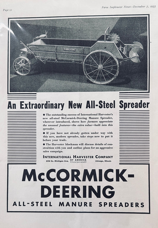 1933 McCormick-Deering All Steel Spreader & Oliver Christmas Wishes Ad #1179