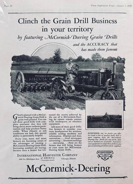 1930 McCormick-Deering Grain Drills - Clinch the Business Ad #1191