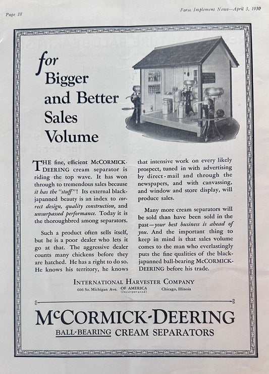 1930 McCormick-Deering Ball-Bearing Cream Separators Ad #1194
