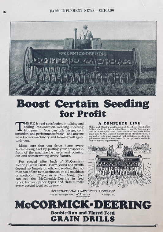 1928 McCormick-Deering Grain Drills  &  Hart Parr Promo Ad #1196