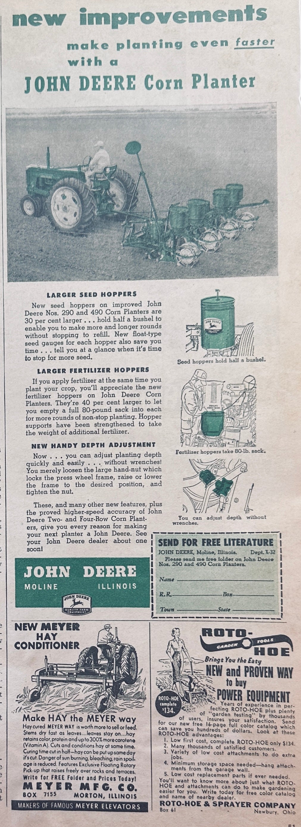 1954 John Deere Corn Planter New Improvements Ad #1201