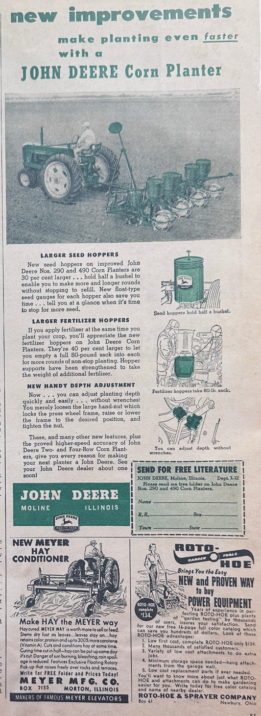 1954 John Deere Corn Planter New Improvements Ad #1201