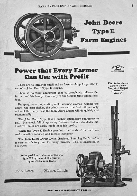 1928 John Deere Type E Engine & Herschel Push Mower Ad #1208
