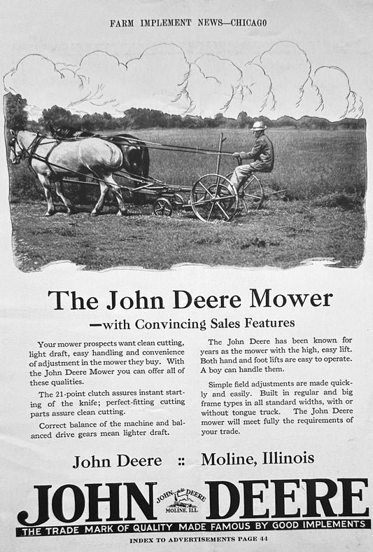 1929  Horse Drawn John Deere Mower Vintage Ad #1209