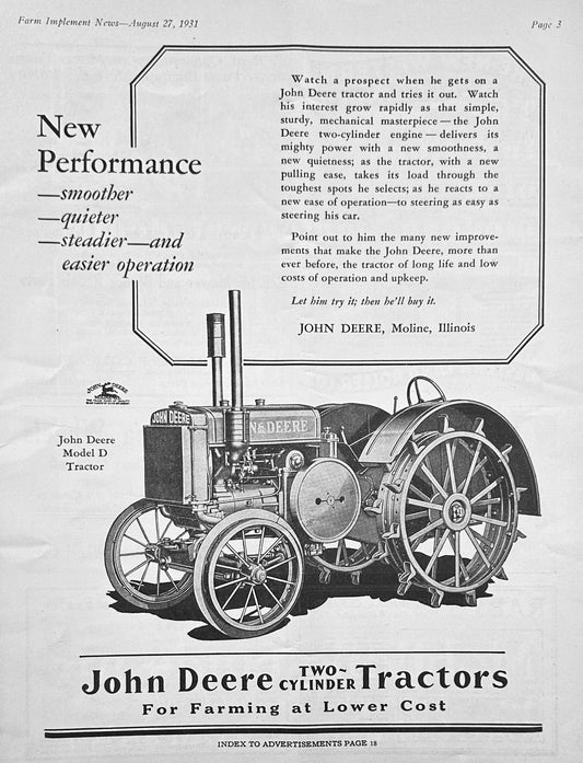 1931 John Deere Model D Tractor Vintage Ad #1217