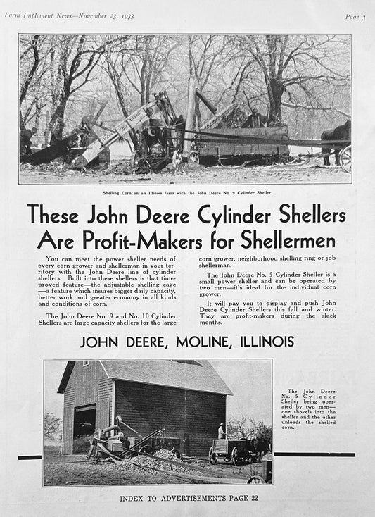 1933 John Deere Cylinder Sheller - Shellermen - Vintage Ad #1223
