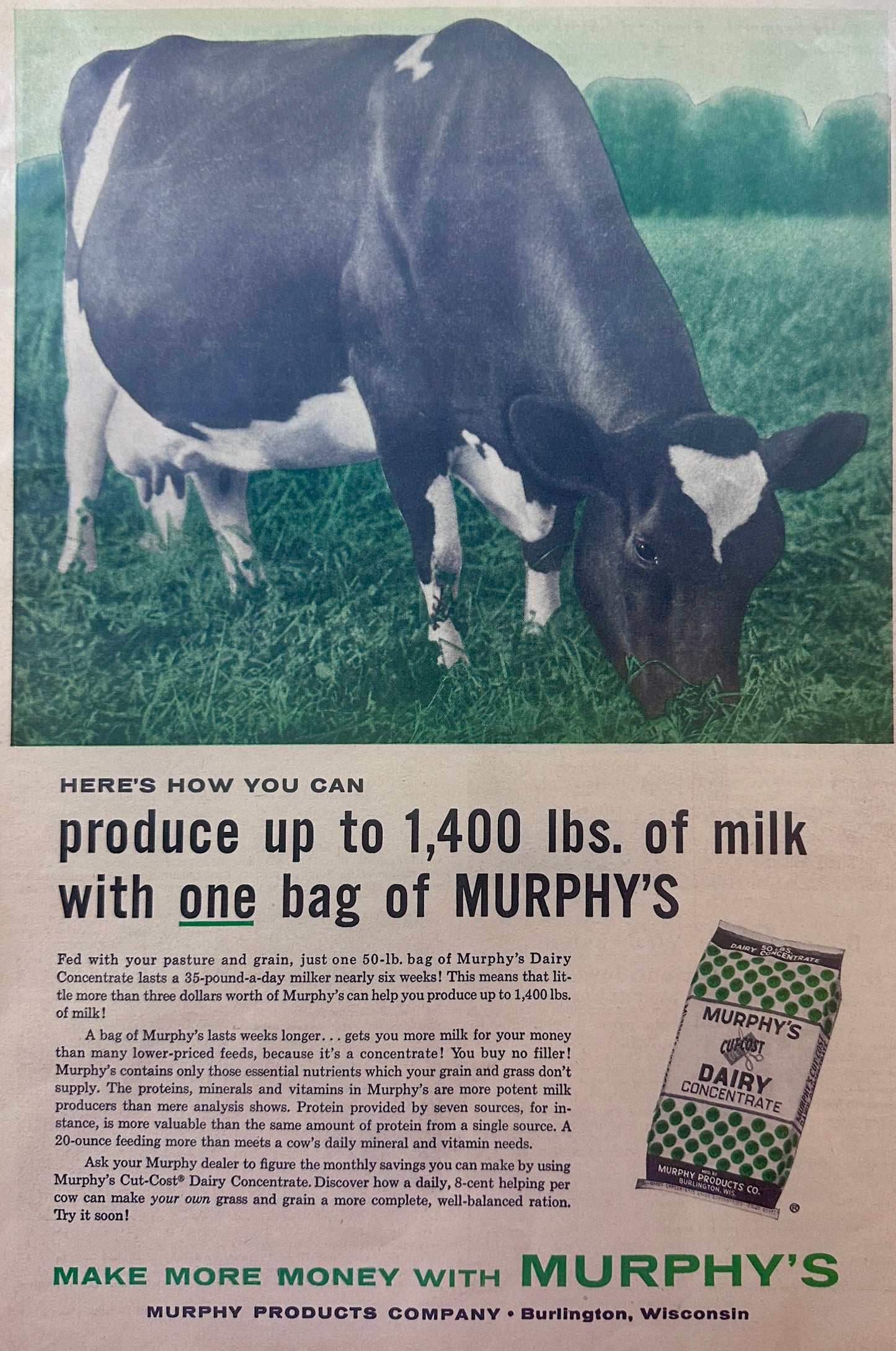 1959 Murphy's Cut-Cost Dairy Concentrate Feed - Burlington Wi Ad #1231