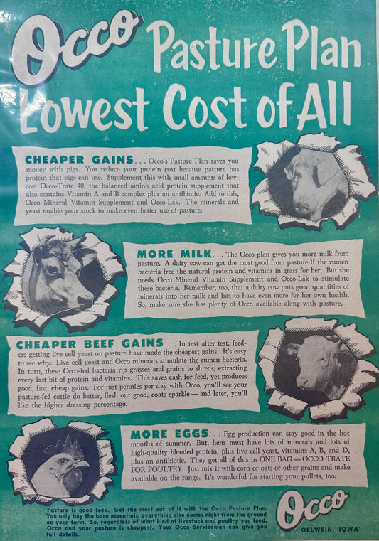 1954 Occo Pasture Plan Lowest Cost of All Feed Ad #1236