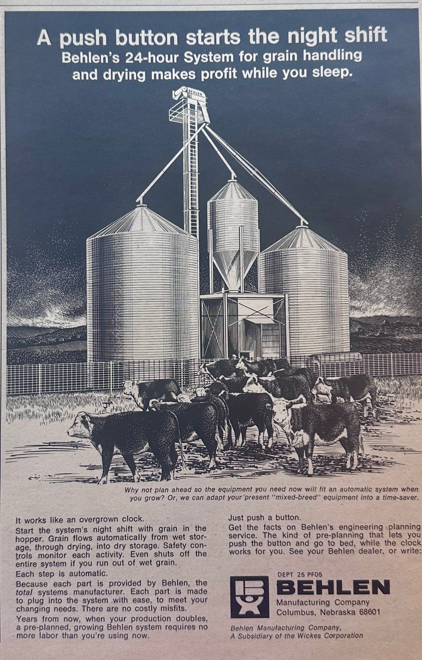 1971 Behlen 24 Hour System for Grain Handling & Drying Ad #1237