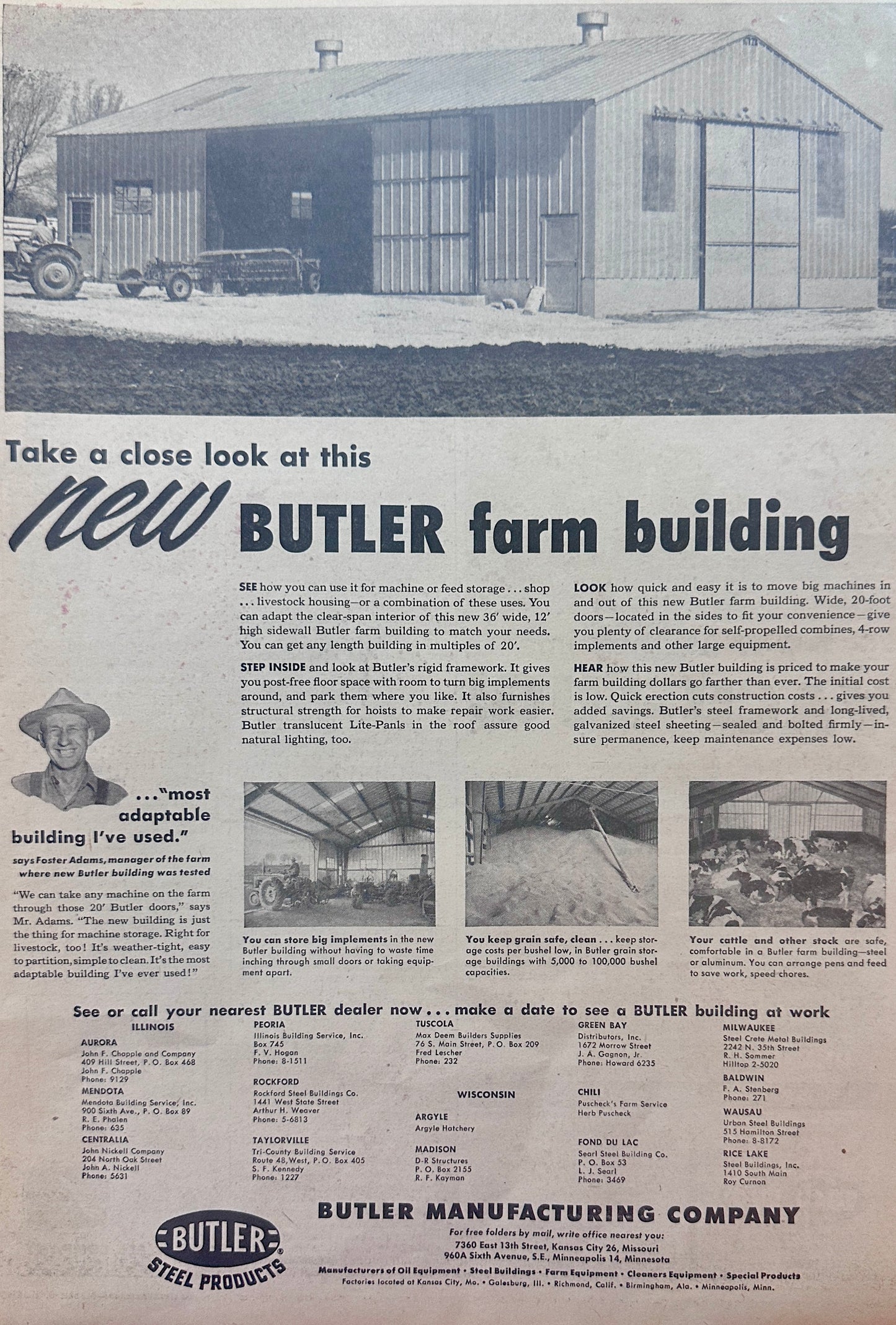 1954 Butler Steel Farm Building Vintage Ad #1238