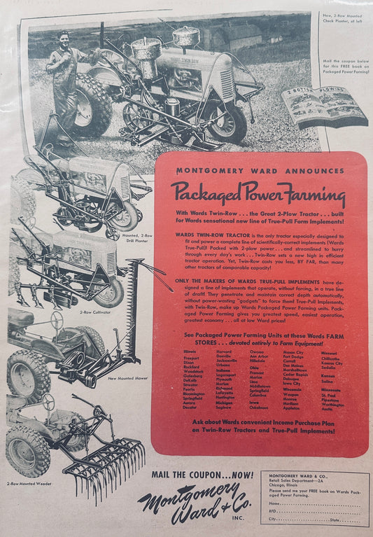 1941 Montgomery Ward Packaged Power Farming Vintage Ad #1255