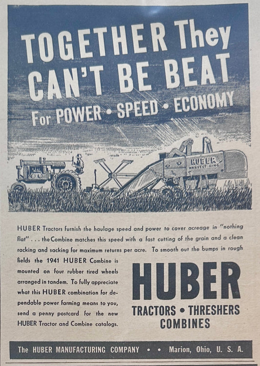 1941 Huber Tractors, Threshers & Combines Vintage Ad #1257